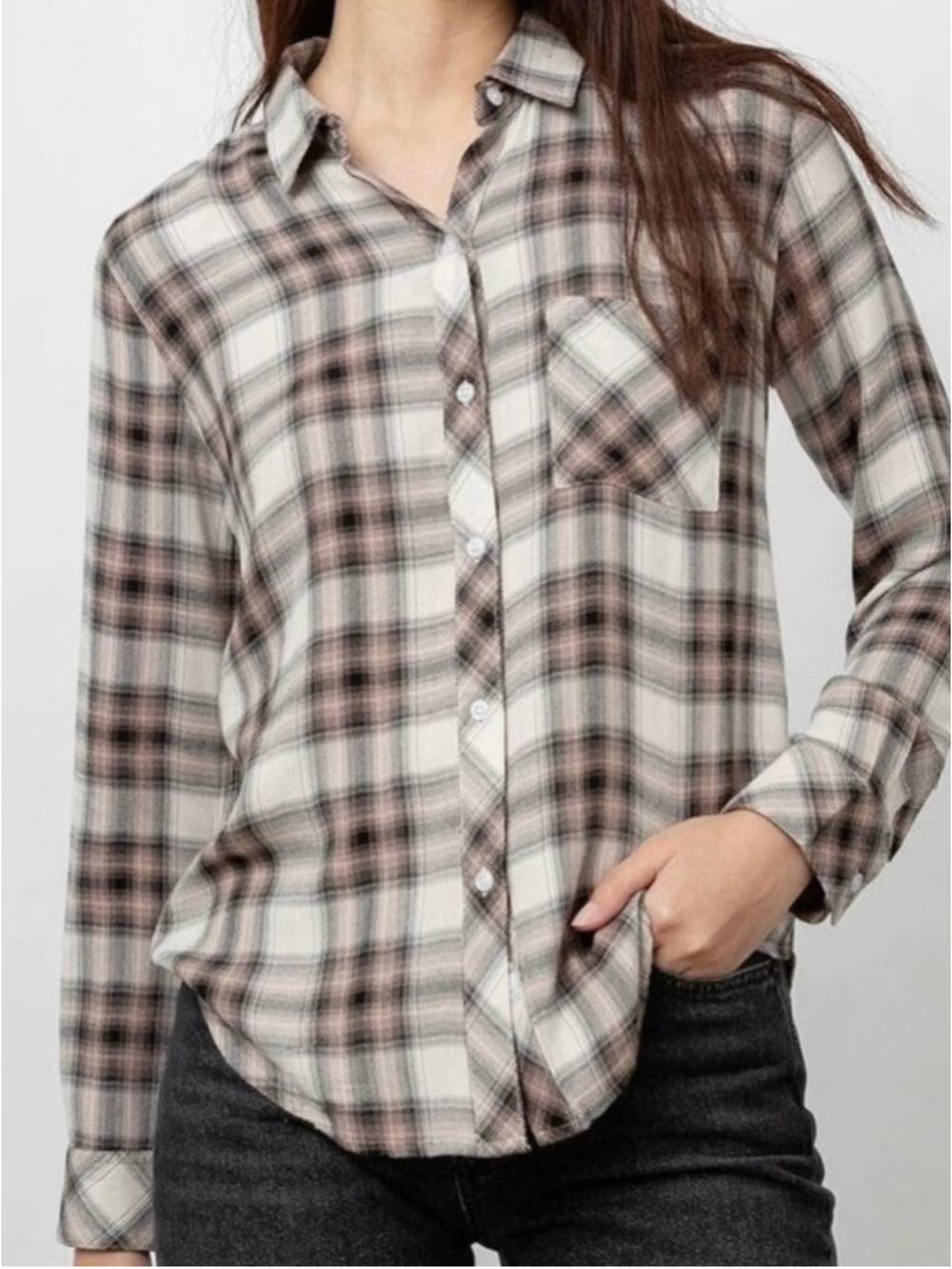 Rails Hunter Button Down Shirt Ivory/Coal/Blush Plaid size Medium